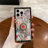 Flower Plating Case For iPhone 1 7AIR 16 15Pro Max 14 Plus 13 12 11 XR XS 6S 7 8 Plus SE2 Ring Holder Square Shockproof Laser Cover