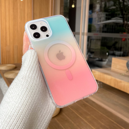 for iPhone 15 14 13 12 11 Pro Max Plus Case IMD Cute Gradient Color Magnetic Wireless Charge Cover for Magsafe Clear Shell Funda