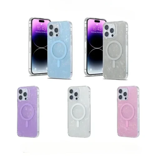 Cute Glitter Shell Pattern For Magsafe Magnetic Phone Case for iPhone 15 Pro Max Plus 2024 Hard PC Protective Shockproof Cover