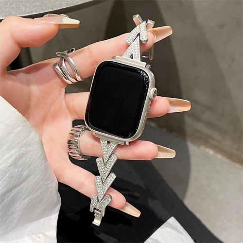 Metal Steel Strap For Apple Watch Series 9 8 7 6 SE 4 5 45/44/42mm Luxury Glitter Diamond Bracelet IWatch Ultra2 49mm 40mm 38mm