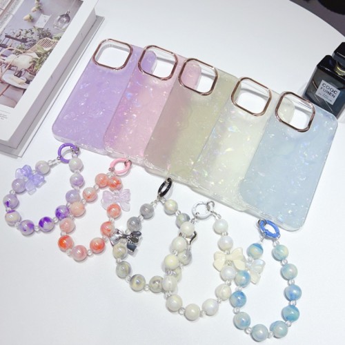 Phone Case IPhone 15Pro Max IPhone 14 Pro Elegant plating shell IMD Phone Case ins full with crystal Chain For Lady Girls
