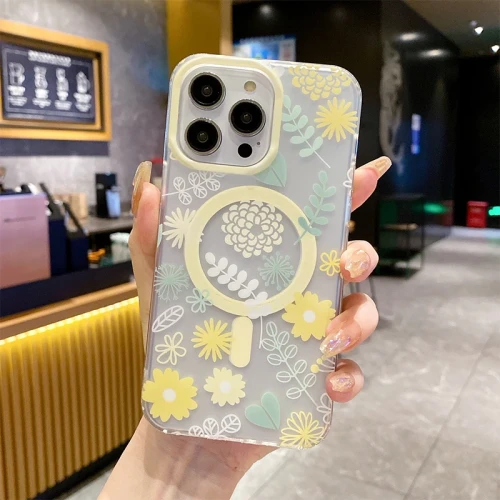 for iPhone 15 14 13 12 11 Pro Max Case Magnetic Magsafe Flower Cover Soft Wireless Charg Shell AntiFingerprint Antifall Fundas