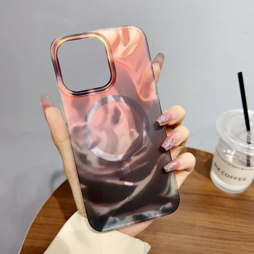 Luxury Watercolor Gradient Slim PC Phone Case for iPhone 15 Pro Max Magnetic Magsafe Cases for iPhone 13 14 Pro Max Aurora Cover