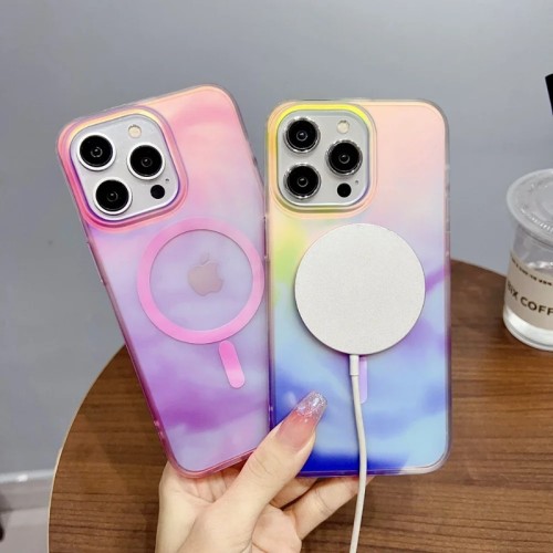 Luxury Watercolor Gradient Slim PC Phone Case for iPhone 15 Pro Max Magnetic Magsafe Cases for iPhone 13 14 Pro Max Aurora Cover