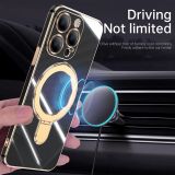 Luxury Plating Phone Case for Magsafe for iPhone 16 15 Plus 14 13 12 Pro Max Metal Ring Holder Magnetic Wireless Charge Phone Cover