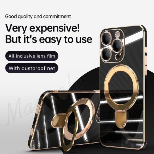 Luxury Plating Phone Case for Magsafe for iPhone 16 15 Plus 14 13 12 Pro Max Metal Ring Holder Magnetic Wireless Charge Phone Cover