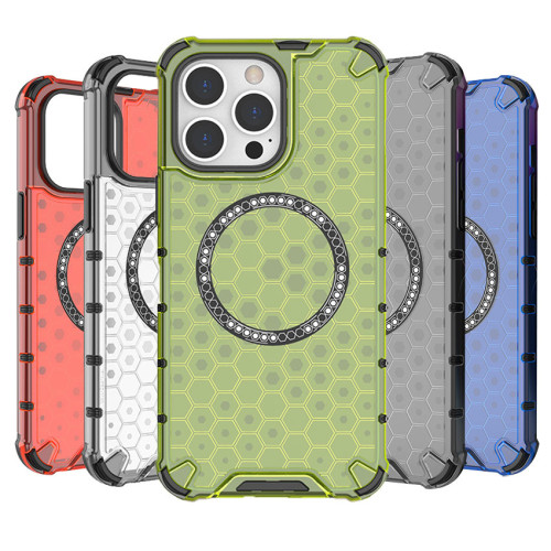 Wireless Charging Magnetic Case For iPhone 11 12 13 13 14 15 Pro Max Plus 2in1 Honeycomb Hybrid Rubber Candy Cover