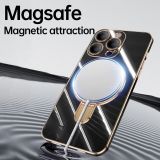 Luxury Plating Phone Case for Magsafe for iPhone 16 15 Plus 14 13 12 Pro Max Metal Ring Holder Magnetic Wireless Charge Phone Cover