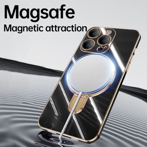 Luxury Plating Phone Case for Magsafe for iPhone 16 15 Plus 14 13 12 Pro Max Metal Ring Holder Magnetic Wireless Charge Phone Cover