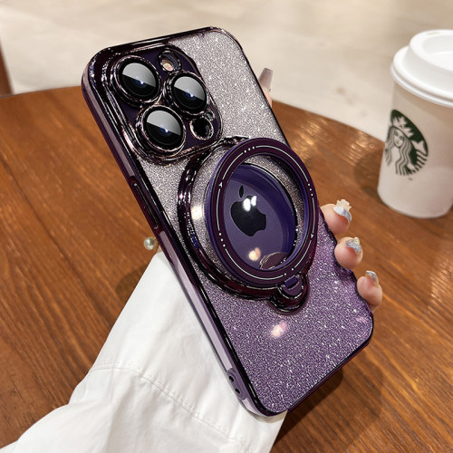 Luxury Magsafe Wireless Charging Phone Case For iPhone 11 12 13 14 15 Pro Max Plus Glitter Magnetic Ring Bracket Bumper Cover