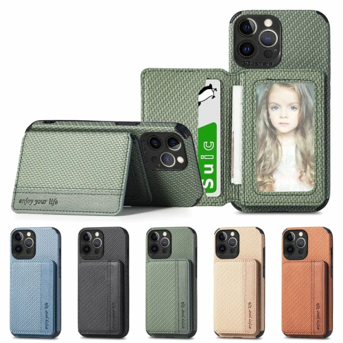 Carbon Fiber Magnetic Wallet Card Holder Case for IPhone 15 14 13 11 Pro Max 12 Mini X XS XR 8 7 Plus 3 SE 2022 IPhone15 Cover