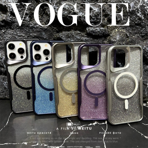 Luxury Plating Gradient Glitter Bling Paper Soft TPU Magnetic For Magsafe Case For iPhone 15 14 Plus 13 12 11 Pro Max Back Cover