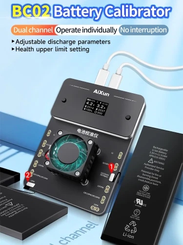 JCID AIXUN BC02 Battery Calibrator Dual Channel For iPhone 11 to 14promax Support Battery Charge and Discharge Cycle Test Health