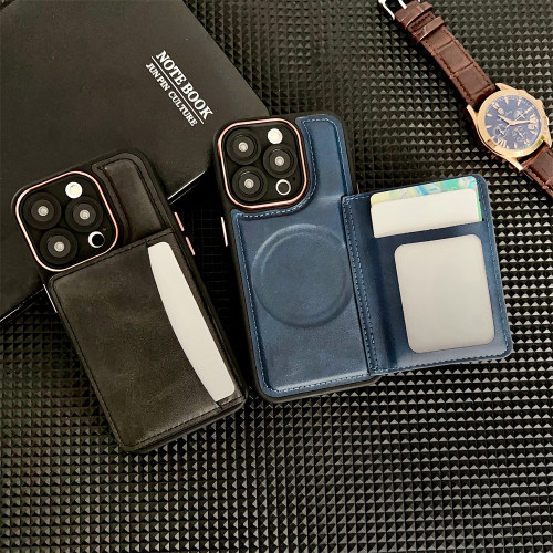 Luxury Leather Card Slot Wallet Magnetic Case For iPhone 15 14 13 12 11 Pro Max Plus for Magsafe Wireless Charging Flip Cover
