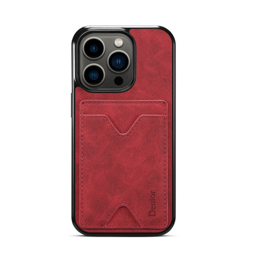 Denior For IPhone 15 14 13 12 Plus Pro Max PU Leather Shockproof Insert Card Support Holder Phone Case