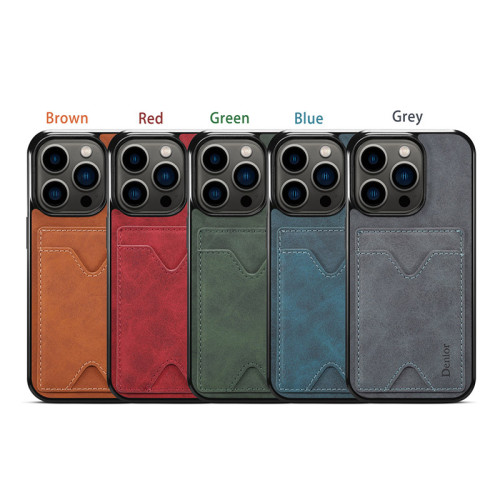 Denior For IPhone 15 14 13 12 Plus Pro Max PU Leather Shockproof Insert Card Support Holder Phone Case