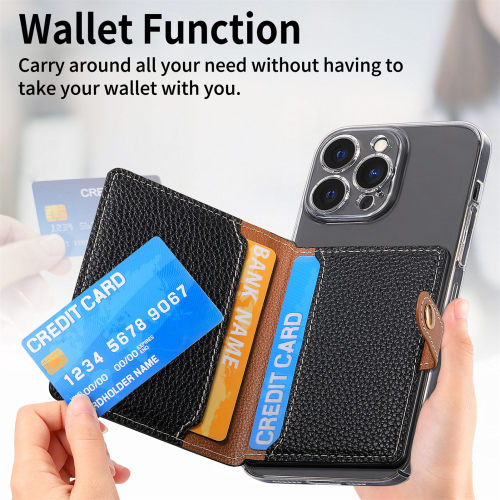 PU Leather Phone Holder Flip Wallet Card Slots Phone Back Sticker with Zipper Storage Design for Mobile Phone iPhone Samsung