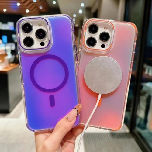 Laser Glitter Colorful Camera Lens Stand For Magsafe Magnetic Case for iPhone 14 11 12 13 15 Pro Max Plus Matte Shockproof Cover