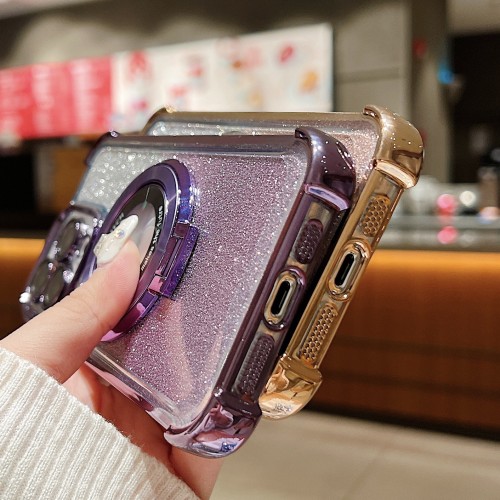 Anti-fall Electroplated Ring Bracket Phone Case for iPhone 15 14 13 12 11 Pro Max Plus XS Max XR X Gradient Glitter Back Cover
