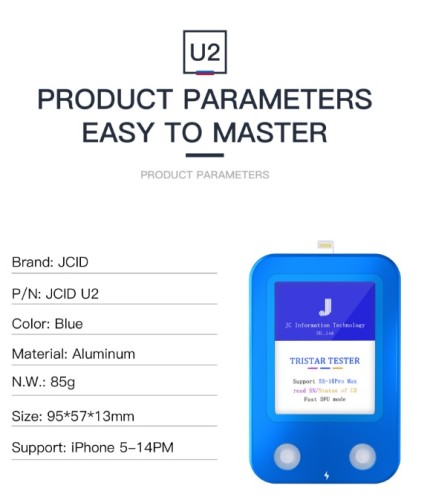 JCID JC U2 Tristar Tester Auto-test U2 Chip Status for iPhone X to 15PM Repair Tool
