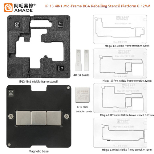 Amaoe Main Board Middle Frame BGA Reballing Stencil Platform For iPhone 12/13/14/15 Series Middle Layer Planting Tin Template