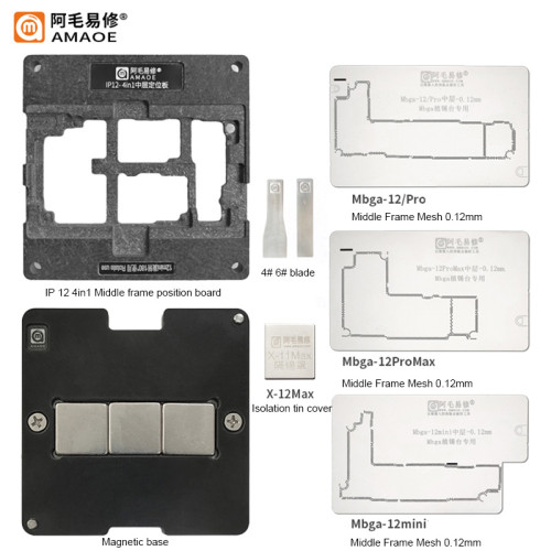 Amaoe Main Board Middle Frame BGA Reballing Stencil Platform For iPhone 12/13/14/15 Series Middle Layer Planting Tin Template