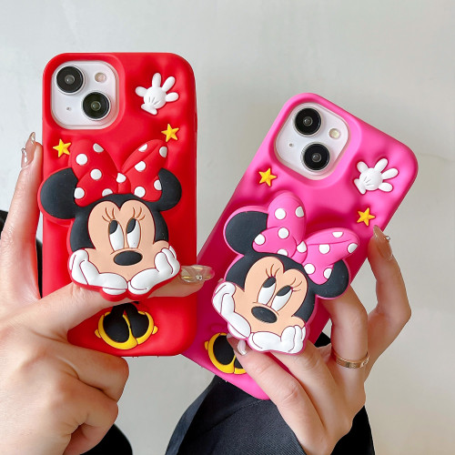 3D Bowknot Minnie Hold Face Grip Tok Holder Soft Phone Case for iPhone 11 12 Pro 13 14 15 Pro Max 13Pro 15 Cartoon Silicon Cover