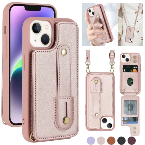 Crossbody Lanyard Leather Wallet Card Phone Case for iPhone 15 Pro Max 14 Plus 13 12 11 X XR XS SE 2022 8 7 Wrist Strap Cover