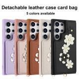 Crossbody Wrist Strap Flower Cover Case for Samsung Galaxy S24 S22 Ultra Plus S23 FE A15 A35 A55 A14 A54 A34 Card Holder Bag