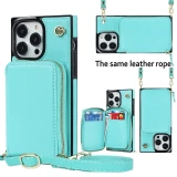 Lanyard Leather Zipper Wallet Card Phone Case for iPhone 17 AIr 16 15 14 Pro Max 13 12 Mini 11 XS XR X SE 2022 8 7 6 Plus Flip Stand Cover