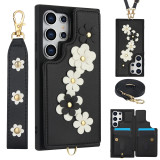 Crossbody Wrist Strap Flower Cover Case for Samsung Galaxy S24 S22 Ultra Plus S23 FE A15 A35 A55 A14 A54 A34 Card Holder Bag