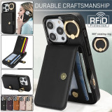 Luxury Ring PU Leather Wallet Card Phone Case for iPhone 17 Air 16  15 Pro Max 14 Plus 13 Mini 12 11 X XS XR SE 2022 8 7 Flip Satnd Cover