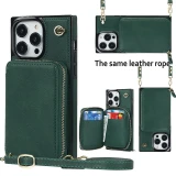 Lanyard Leather Zipper Wallet Card Phone Case for iPhone 17 AIr 16 15 14 Pro Max 13 12 Mini 11 XS XR X SE 2022 8 7 6 Plus Flip Stand Cover