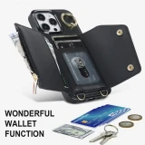 Lanyard Leather Zip Wallet Card Phone Case for iPhone  17 Air 16 15 Pro Max 14 Plus 13 Mini 12 11 X XR XS SE 2022 8 7 Ring Flip Stand Cover