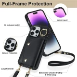Lanyard Leather Zip Wallet Card Phone Case for iPhone  17 Air 16 15 Pro Max 14 Plus 13 Mini 12 11 X XR XS SE 2022 8 7 Ring Flip Stand Cover