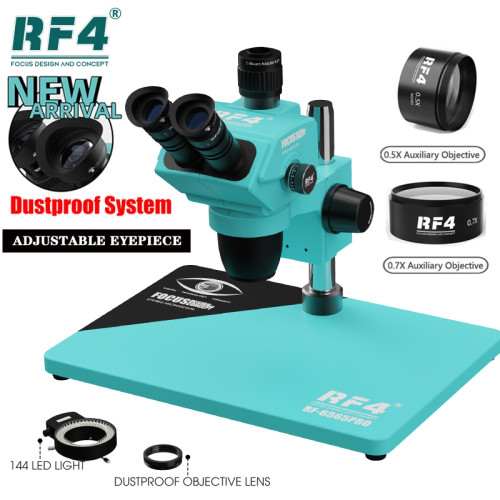 RF4 HD Trinocular Stereo Microscope RF-6565PRO Nine-speed Zoom Lock Key,  Multi-layer Lens Phone Soldering PCB Repair 