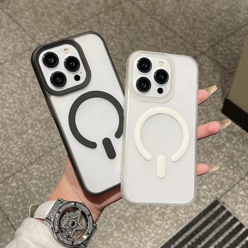 Luxury Magnetic Dull Polish Case For iPhone 11 13 14 15 Pro Max Transparent Wireless Charging Clear Shockproof Cover
