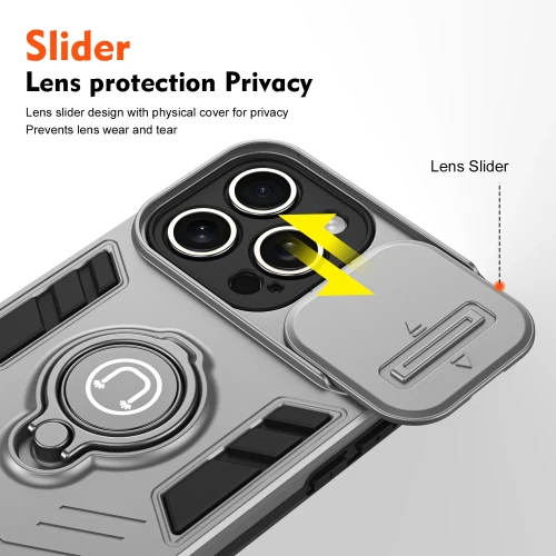 Phone Case For iPhone15 11 13 12 14 Pro Max 15 Plus Magnetic Slide Camera Protection 360 Rotate metal Kickstand Ring Armor Cover