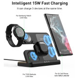 15W Wireless Charger 3 in 1 Station for Samsung S23 S22 iPhone 15 14 13 Fast Wireless Charging for Galaxy Watch 4 3 2 EarBuds 2