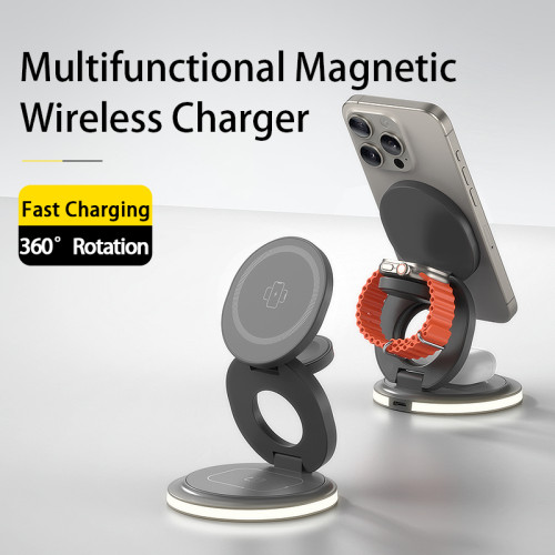 3 In 1 Wireless Charger Fast Charging Station Stand Dock 360 Rotation Base for iPhone 15 14 13 12 Pro Max Watch Airpods