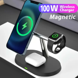 100W 3 In 1 Magnetic Wireless Charger Stand for Macsafe iPhone 15 14 13 12 Pro Max Apple Watch 1-9 AirPods Fast Charging Station
