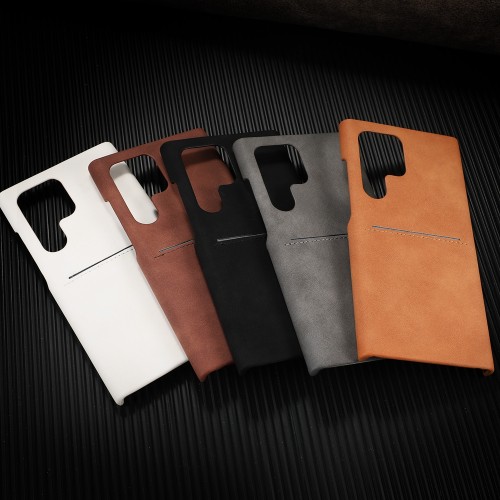 Ski PU Leather Card Slot Phone Case For Samsung Galaxy S24 Ultra S23 Ultra Top Botton and Side Empty Hole Hard Shockproof Shell