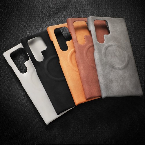 PU Leather Magsafe Phone Case For Samsung Galaxy S24 Ultra S23 Ultra Smooth Skin Magnetic Wireless Charging Hard Cover