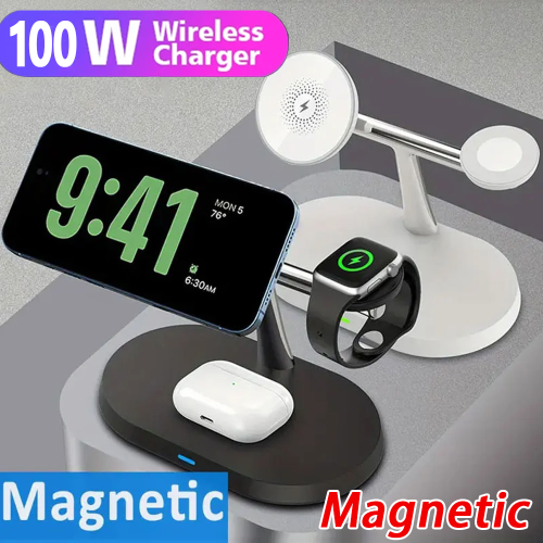 100W 3 In 1 Magnetic Wireless Charger Stand for Macsafe iPhone 15 14 13 12 Pro Max Apple Watch 1-9 AirPods Fast Charging Station