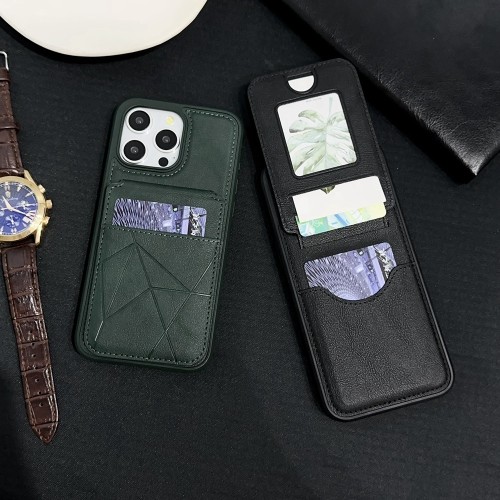 Dual Layer 4 Card Slots PU Leather Case For iPhone 15 14 13 12 11 Pro Max Vertical Flip Stand Holder Cover