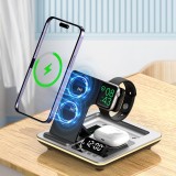 2024 5 in 1 Protable Wireless Fast Charger Dock Station for Galaxy S24 Ultra S23/S22 Watch 6/5/4/3/2 Classic with Warm Light