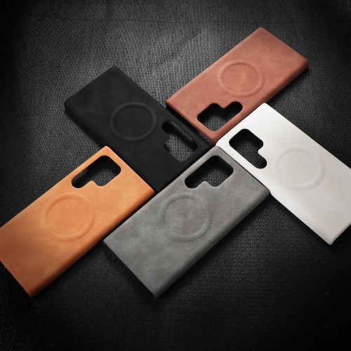 PU Leather Magsafe Phone Case For Samsung Galaxy S24 Ultra S23 Ultra Smooth Skin Magnetic Wireless Charging Hard Cover