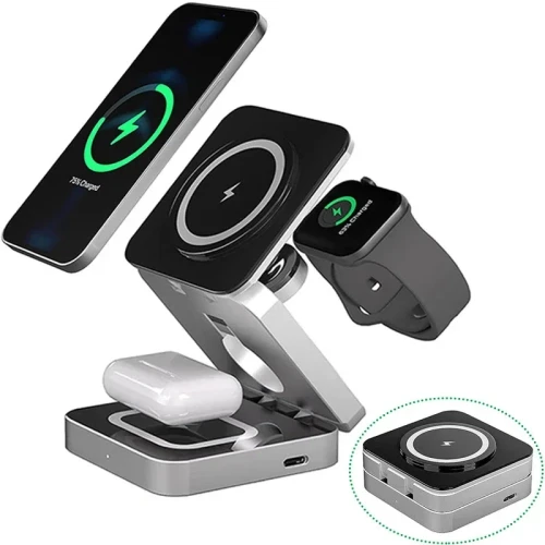 Foldable 3 in 1 Magnetic Travel Wireless Charging Station for IPhone 15,14,for AirPods 3/2 iWatch 9 8 7 for Samsung Galaxy S23