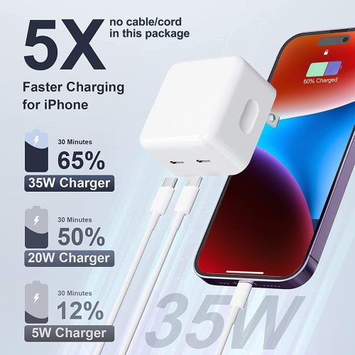 35W PD Fast Charger For iPhone 14 13 12 11 Pro Max XR XS 8 Plus Fast Charging For MacBook iPad Airpods USB C To ios Cable