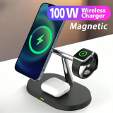 100W 3 In 1 Magnetic Wireless Charger Stand for Macsafe iPhone 15 14 13 12 Pro Max Apple Watch 1-9 AirPods Fast Charging Station